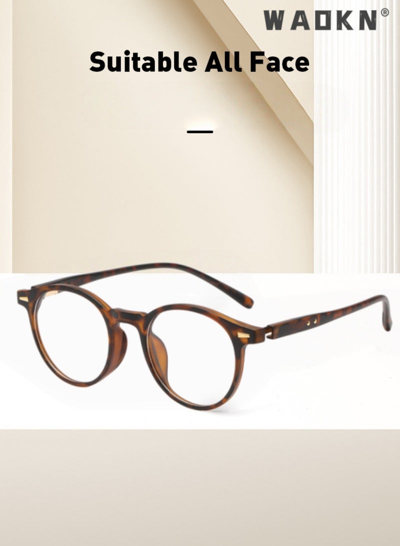 WAOKN Unisex Retro Round Blue Light Blocking GlassesAnti Blue Light, Sand Tortoiseshell TR90 Ultra-Light Frame Resin Lens Eyeglasses,Flattering Face-Slimming Effect, Prescription Friendly Anti Eyestrain Glasses for Office Commute Daily Wear - Image 2