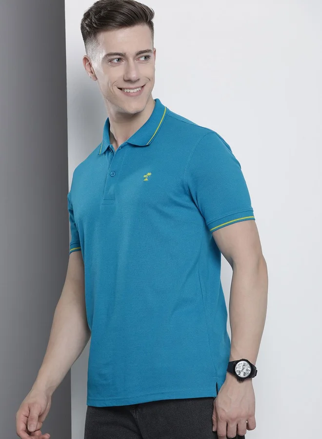 The Indian Garage Co Blue Men Blue Regular Fit Short Sleeve Polo for Men | Best Price UAE