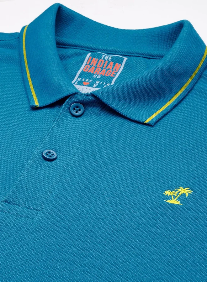 The Indian Garage Co Men Blue Regular Fit Short Sleeve Polo