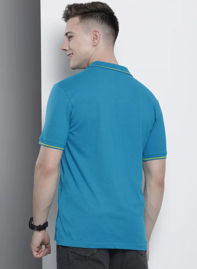 The Indian Garage Co Blue Men Blue Regular Fit Short Sleeve Polo for Men | Best Price UAE