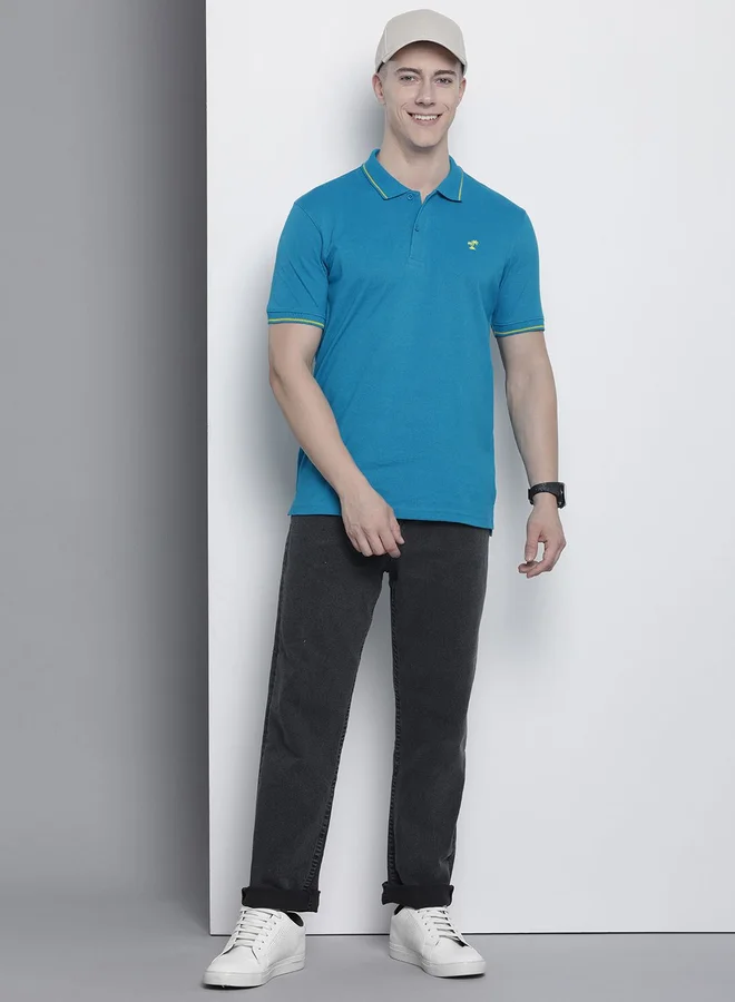 The Indian Garage Co Blue Men Blue Regular Fit Short Sleeve Polo for Men | Best Price UAE