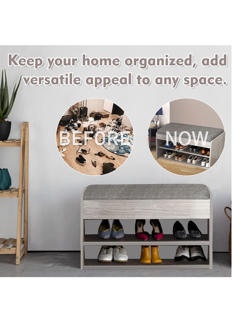 Arabest منظم أحذية بنمط نوردك ذو طبقتين مع مقعد مبطن للمدخل والردهة - Image 5