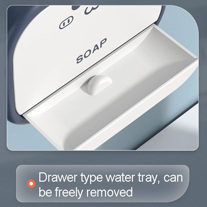 GNOLY Drain Soap Holder Plastic Soap Box Holder Tray with Lid, Wall Mounted Flip-Top Soap Box with Water Drain Tray (1Pcs) - Image 5