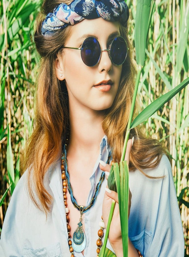 Inbagi 6 Pieces Women Bohemian Necklaces Turquoise Statement Valentine Necklaces Gifts Boho Twist Woven Rope Chunky Chain Turquoise Rhinestone Pendant Jewelry Vintage Collar Necklace for Ladies - Image 4