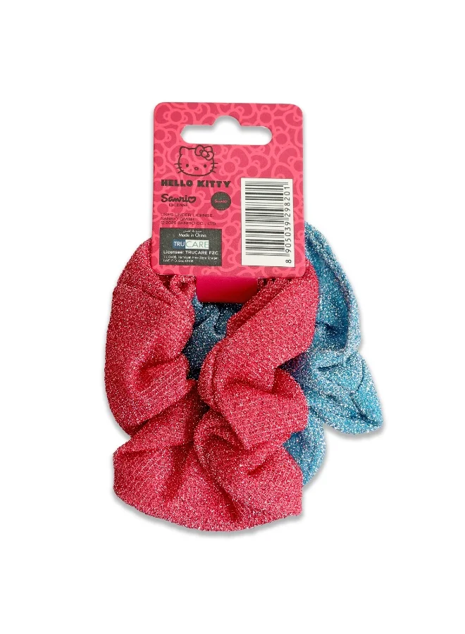 سانريو Sanrio Hello Kitty Glitter Fabric Two Hair Crunchies With Heart Pvc Charms