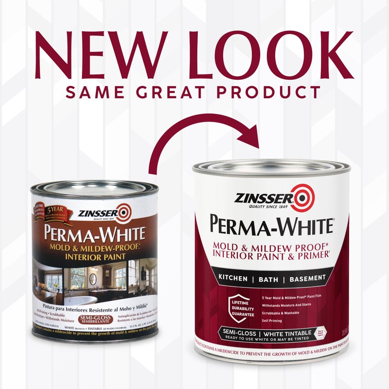 Zinsser دهان داخلي مقاوم للعفن والعفن زينسر 02754 PERMA-WHITE، ربع جالون، لامع شبه - Image 4