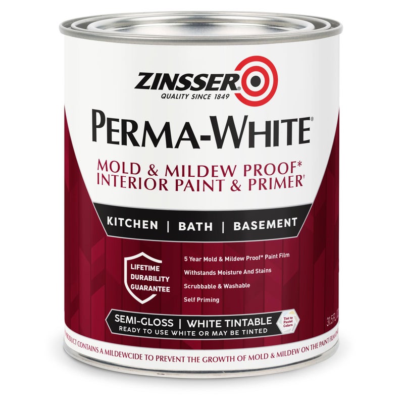 Zinsser دهان داخلي مقاوم للعفن والعفن زينسر 02754 PERMA-WHITE، ربع جالون، لامع شبه - Image 1