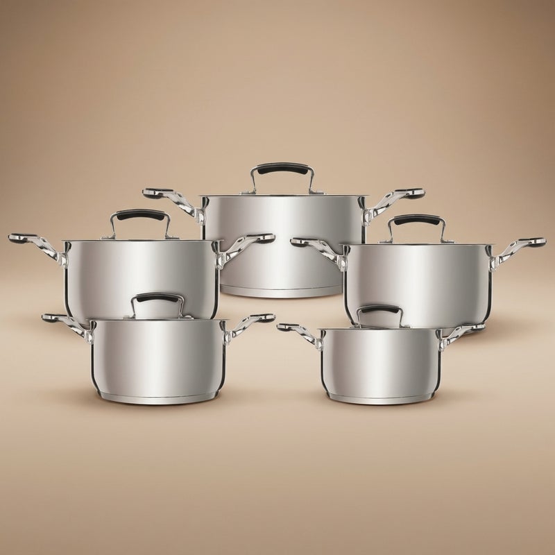 Rocky Steel Cookware Set, 10 Pieces, Silicone Handle - Silver - Image 1