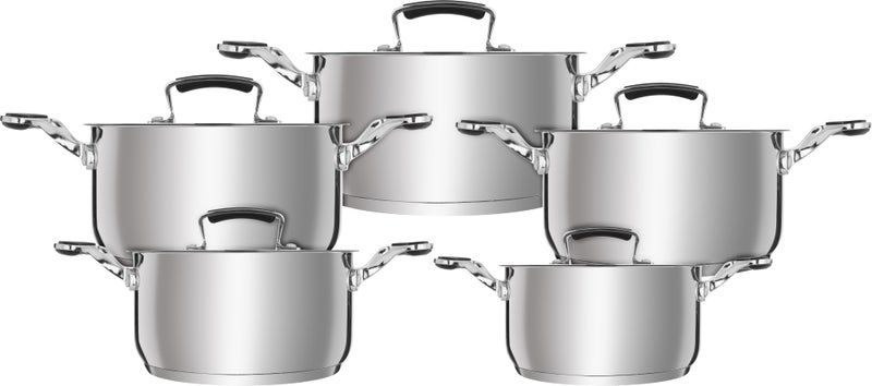 Rocky Steel Cookware Set, 10 Pieces, Silicone Handle - Silver - Image 2
