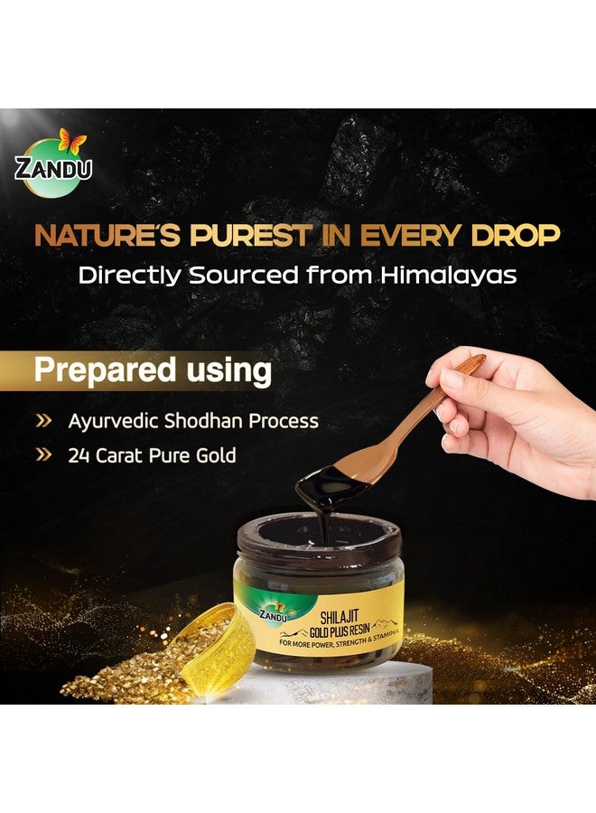 Zandu Shilajit Gold Plus Resin 20 g | Packed with the purest form of Shilajit + Gold + Kesar and 11 Ayurvedic ingredients | Enhanced Taste with Cardamom - Image 2