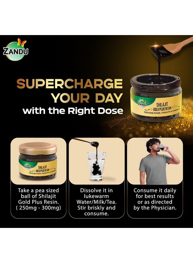 Zandu Shilajit Gold Plus Resin 20 g | Packed with the purest form of Shilajit + Gold + Kesar and 11 Ayurvedic ingredients | Enhanced Taste with Cardamom - Image 3