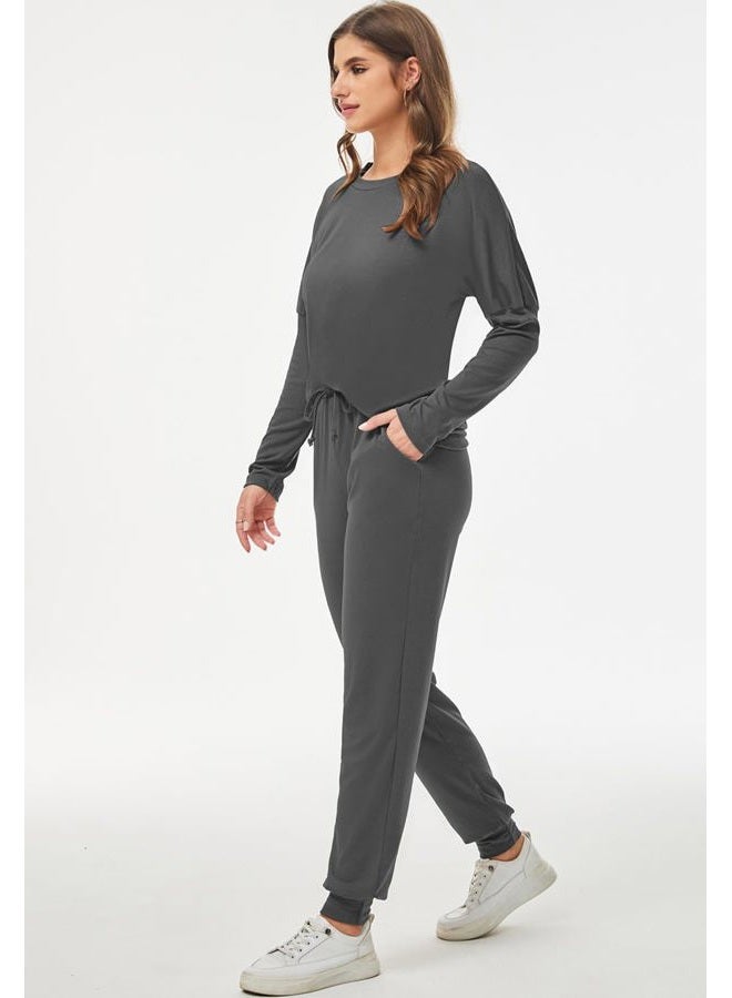 Fixmatti Women Casual 2 Piece Outfit Long Pant Set Sweatsuits Tracksuits, Dark Grey, XL - Image 5