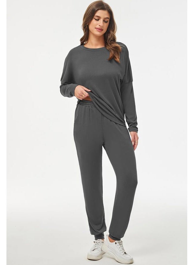 Fixmatti Women Casual 2 Piece Outfit Long Pant Set Sweatsuits Tracksuits, Dark Grey, XL - Image 4