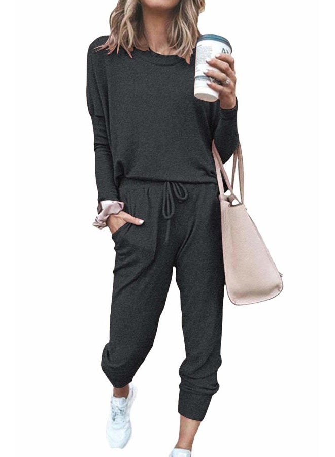 Fixmatti Women Casual 2 Piece Outfit Long Pant Set Sweatsuits Tracksuits, Dark Grey, XL - Image 1