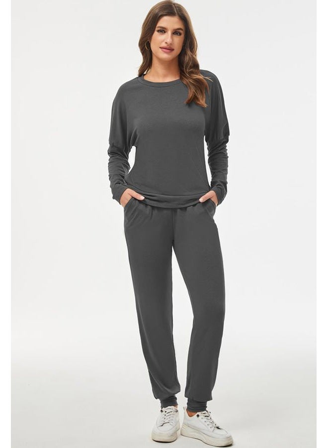 Fixmatti Women Casual 2 Piece Outfit Long Pant Set Sweatsuits Tracksuits, Dark Grey, XL - Image 3