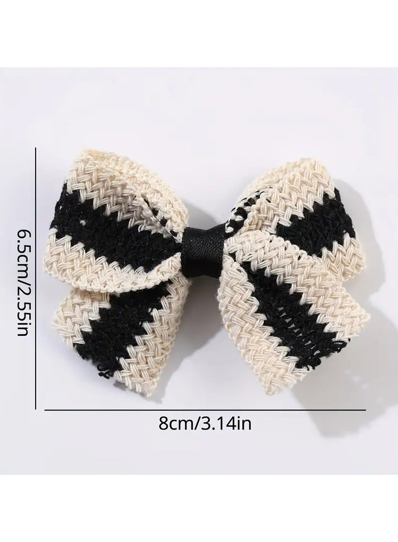 Goolsky 2pcs Handcrafted Girl Knit Hair Bows - Chic Black & White Color Block, 7.98cm Alligator Clip Barrettes, Polyester, Ideal for School & Daily Wear, Alligator Hair Clips - Image 3