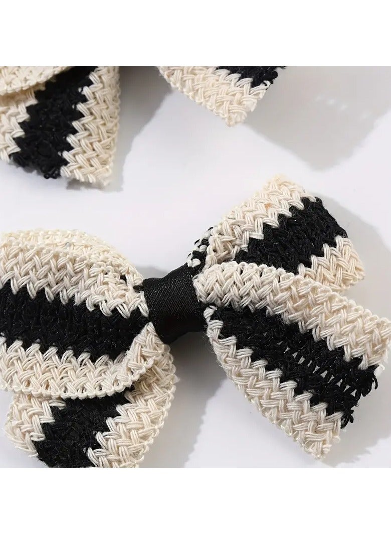 Goolsky 2pcs Handcrafted Girl Knit Hair Bows - Chic Black & White Color Block, 7.98cm Alligator Clip Barrettes, Polyester, Ideal for School & Daily Wear, Alligator Hair Clips - Image 4