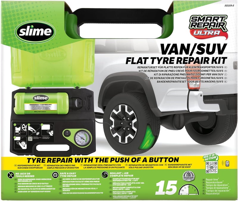 Slime 50159 Flat Tyre Repair Kit, Smart Repair Ultra, All-in-one Solution, Repairs and Inflates, Truck/SUV, 15 Min Fix - Image 1