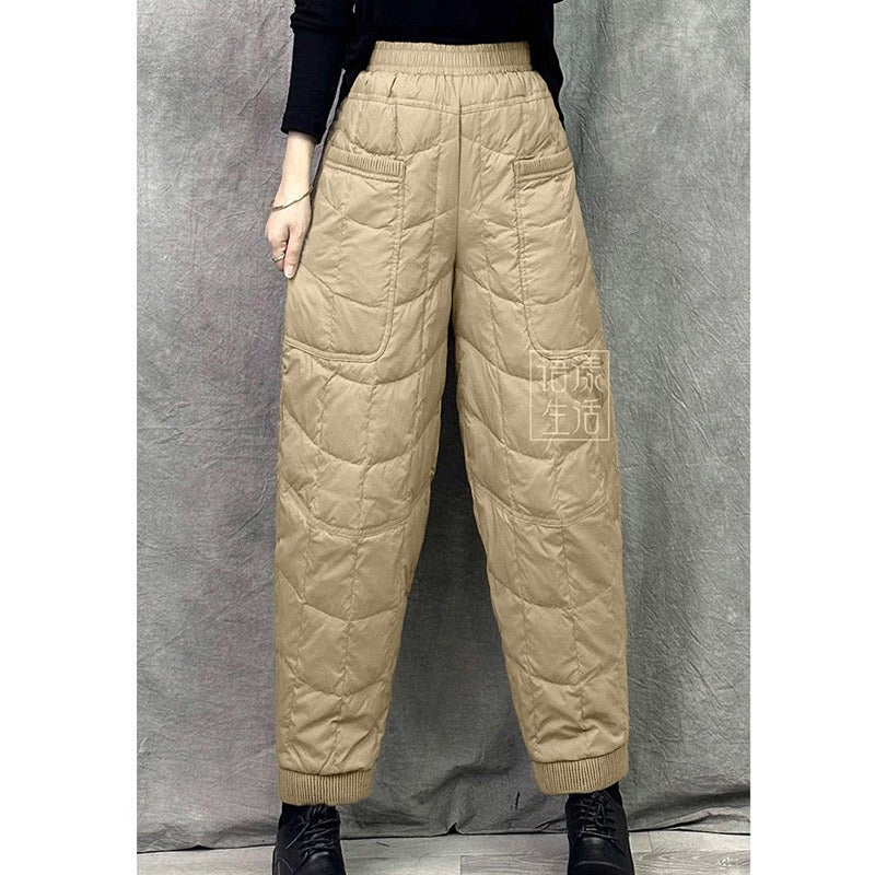 Warm Clearance Foreign Trade Export Single Day Retro Light Thickened Rhombus Down Pants Womens Casual Haren Pants Khaki [1620#】  - Image 1
