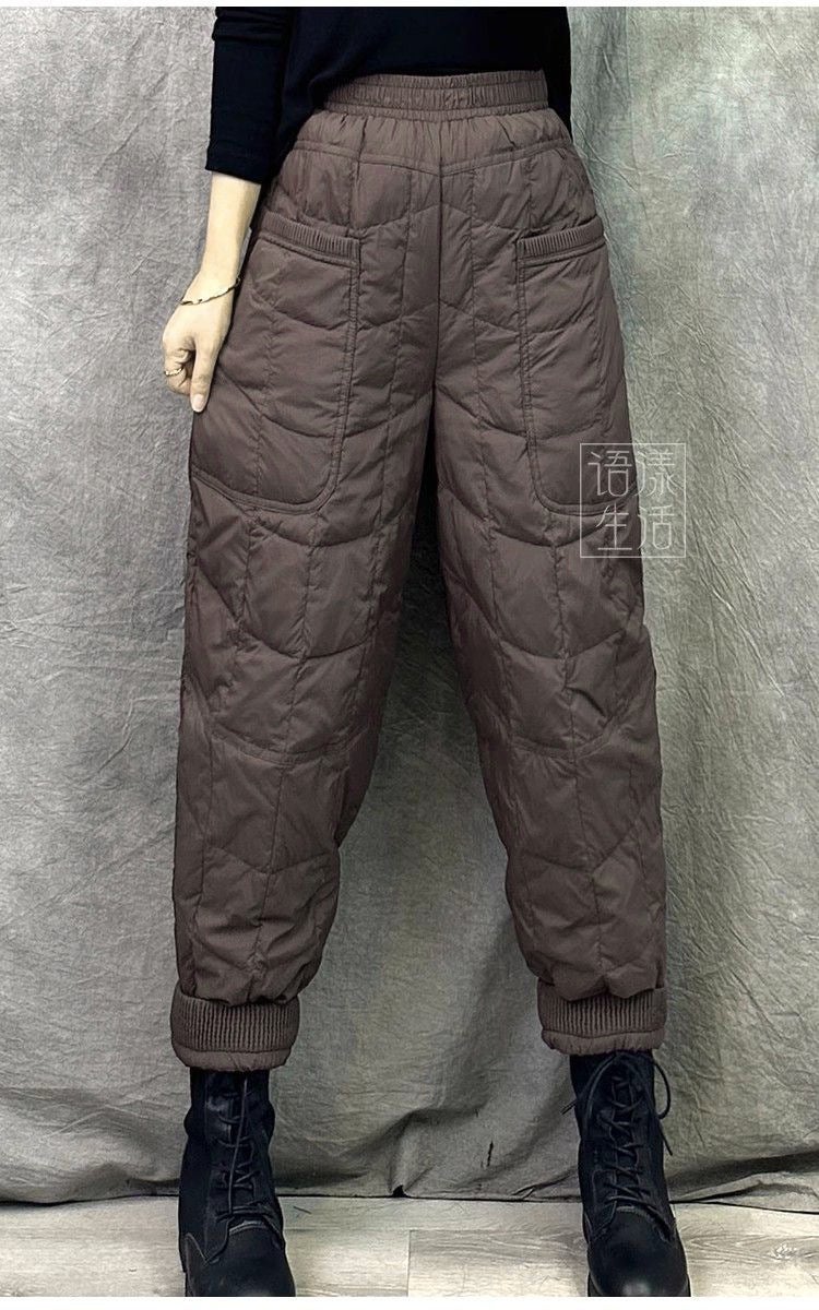 Warm Clearance Foreign Trade Export Single Day Retro Light Thickened Rhombus Down Pants Womens Casual Haren Pants Khaki [1620#】  - Image 3