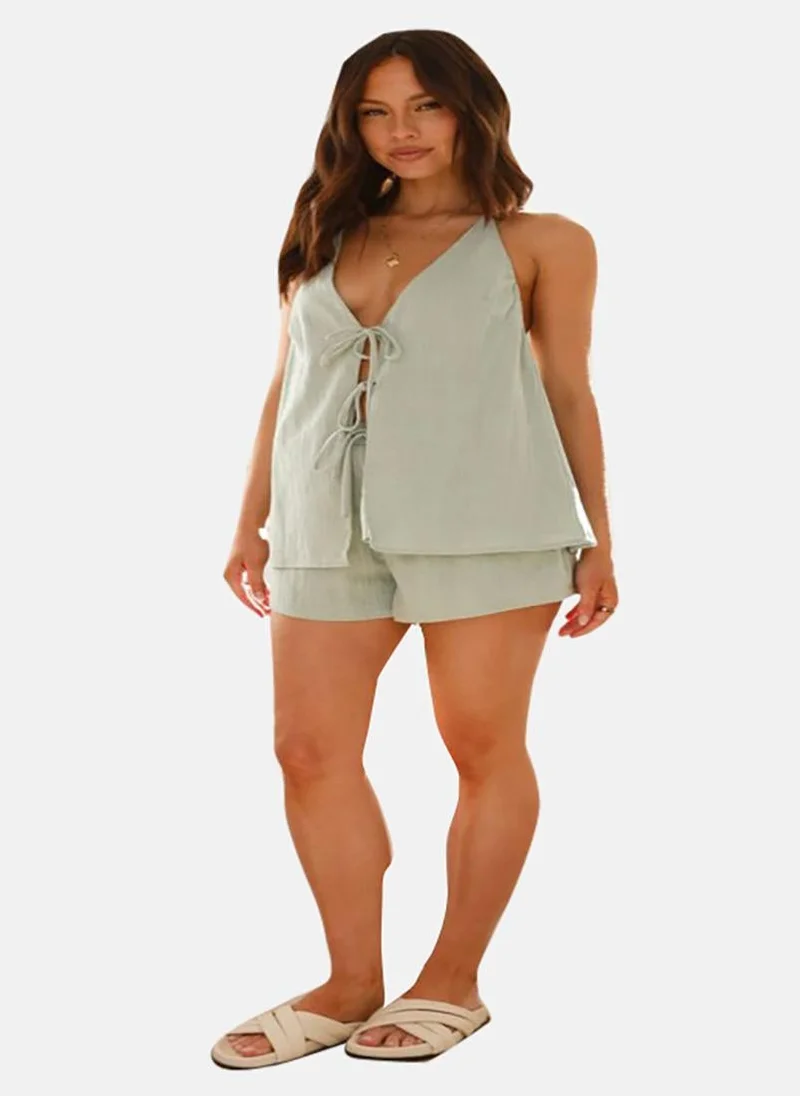 يونيكي Grey Pure Cotton Sleeveless Top With Short