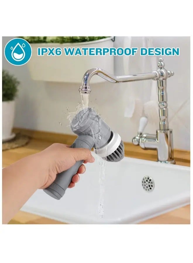 Electric Spin Scrubber, Electric Cleaning Brush with 6 Replaceable Brush Heads, Handheld Electric Shower Scrubber for Bathtub, Floor, Wall, Tile, Toilet - Image 2