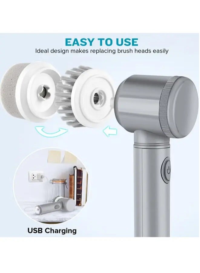 Electric Spin Scrubber, Electric Cleaning Brush with 6 Replaceable Brush Heads, Handheld Electric Shower Scrubber for Bathtub, Floor, Wall, Tile, Toilet - Image 4