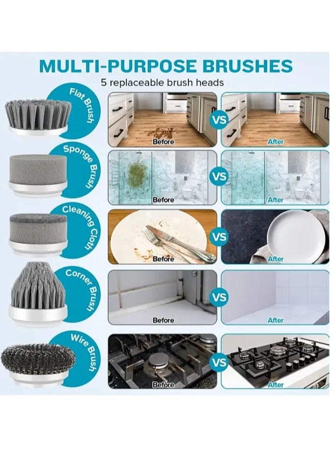 Electric Spin Scrubber, Electric Cleaning Brush with 6 Replaceable Brush Heads, Handheld Electric Shower Scrubber for Bathtub, Floor, Wall, Tile, Toilet - Image 5