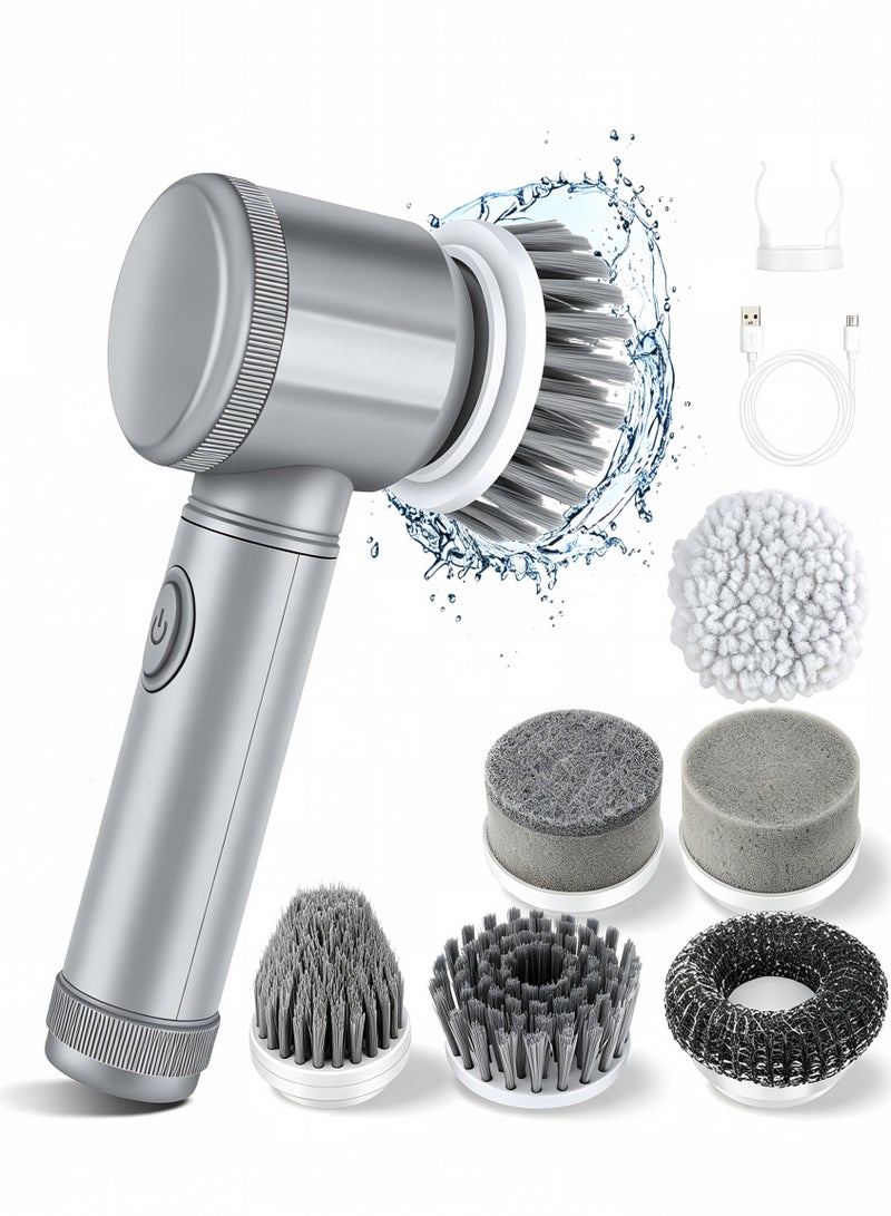 Snooe Electric Spin Scrubber, Electric Cleaning Brush with 6 Replaceable Brush Heads, Handheld Electric Shower Scrubber for Bathtub, Floor, Wall, Tile, Toilet - Image 1