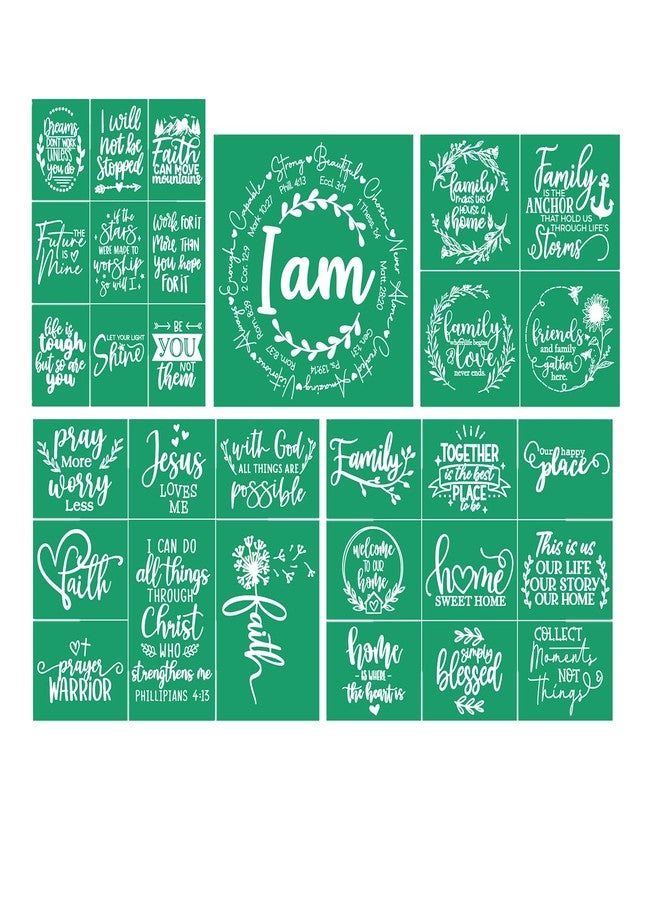 JAJADO Inspirational Silk Screen Stencils 5 Pcs, Self Adhesive Stencils Reusable Christian Faith Family Home Mesh Stencils Screen Print Transfers for Painting on Wood/Shirt/Mug/Wall DIY Home Decor - Image 1