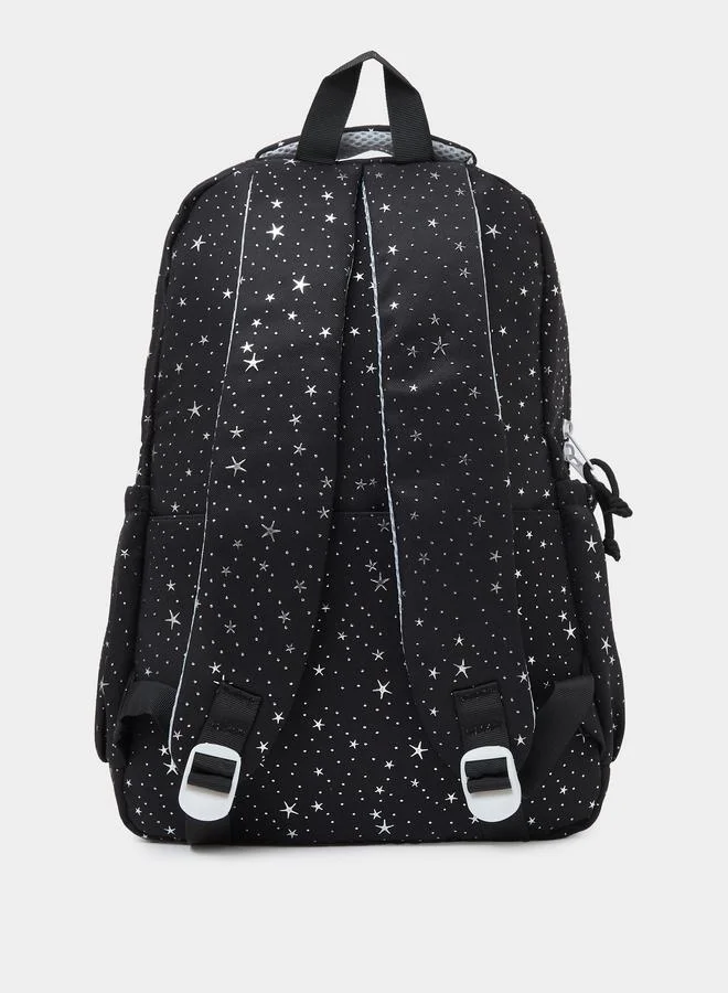 Styli Teen Girls Black Graphic Star Print Backpack