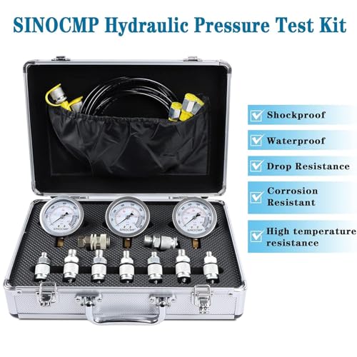 SINOCMP Hydraulic Pressure Test Kit with 3 Gauges 25/40/60 Mpa, 9 Couplings, 3 Test Hoses, Hydraulic Gauge Tester Set for Excavator Construction Machinery - Image 3