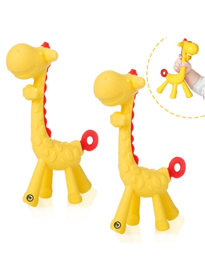 DaKos Teether Soother For New Born Teether And Soother For Baby Baby Mitten Teether Baby Chew Toys For Sucking Needs Sensory Teether Toy (Animal Shaped Giraffe Yellow) (Pack Of2) - Image 2