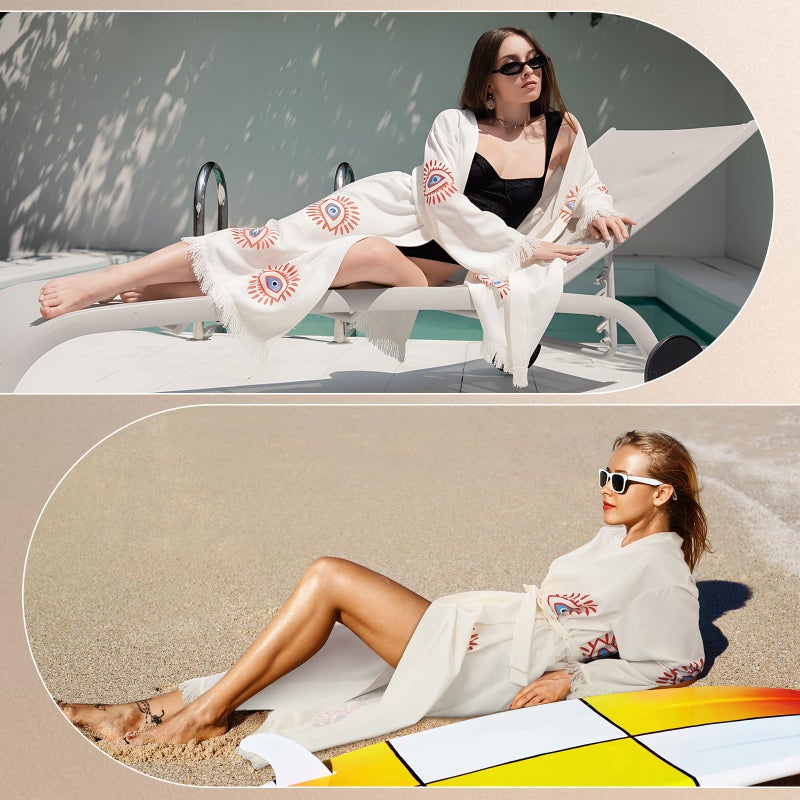 Bonuci Evil Eye Kimono Robe Boho Beach Cover up Muslin Dressing Gown Evil Eye Kaftan for Christmas Women's Gift - Image 4
