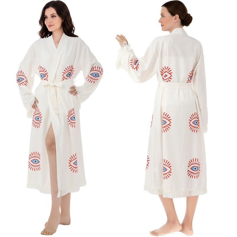 Bonuci Evil Eye Kimono Robe Boho Beach Cover up Muslin Dressing Gown Evil Eye Kaftan for Christmas Women's Gift - Image 1