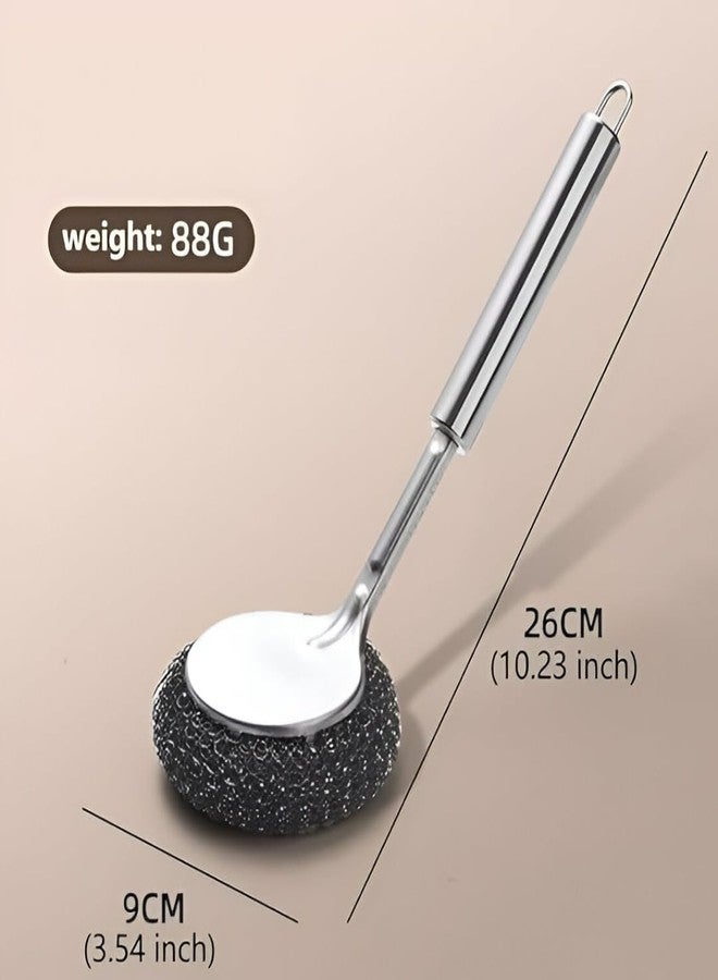 Shopsero Stainless Steel Scrubber Brush with Handle, Replaceable Round Wire Head, 26 cm Length - Image 2