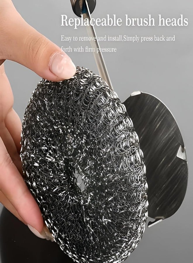 Shopsero Stainless Steel Scrubber Brush with Handle, Replaceable Round Wire Head, 26 cm Length - Image 4