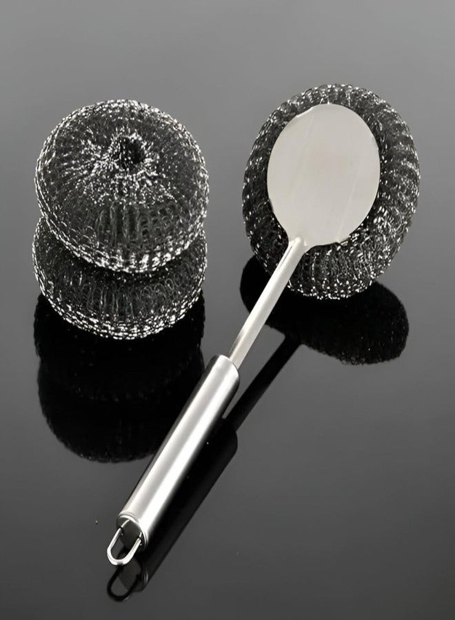 Shopsero Stainless Steel Scrubber Brush with Handle, Replaceable Round Wire Head, 26 cm Length - Image 3