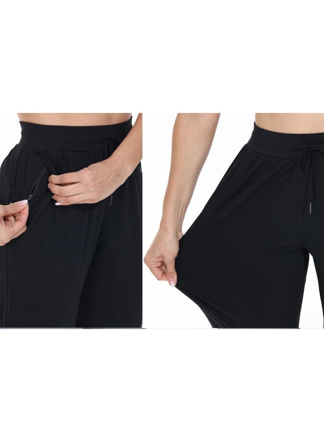 Blaosn Womens Athletic Joggers with Pockets Workout Running Track Pants Tapered Gym Sweatpants for Lounge Casual Travel, Black, M - Image 3