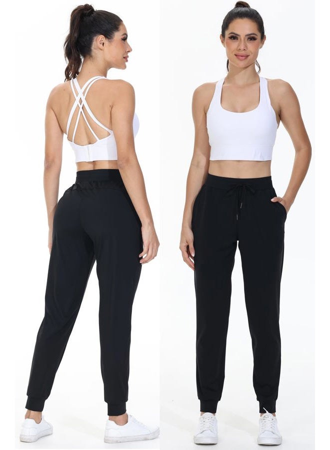 Blaosn Womens Athletic Joggers with Pockets Workout Running Track Pants Tapered Gym Sweatpants for Lounge Casual Travel, Black, M - Image 2