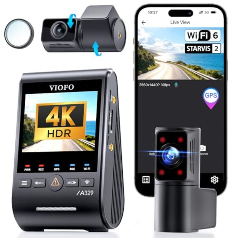 A329S 4K 3 Channel Dash Cam, 4K Front + 2K Cabin Fisheye 210° + 2K Rear, Power Saving Parking Mode, Wi-Fi 6 App Control, All-Channel STARVIS 2 Sensors, Supports up to 4TB SSD Storage - Image 1