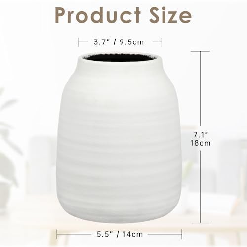 Briful Farmhouse Ceramic Flowers Vase Home Indoor Decor, Modern Living Room Kitchen Table Vases, Dining Bedroom Bathroom Decorations for Office Coffee Desk Book Shelf Fireplace (7.1” Tall) - Image 2