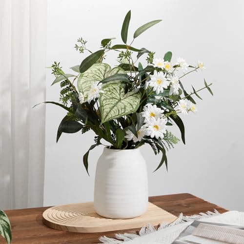 Briful Farmhouse Ceramic Flowers Vase Home Indoor Decor, Modern Living Room Kitchen Table Vases, Dining Bedroom Bathroom Decorations for Office Coffee Desk Book Shelf Fireplace (7.1” Tall) - Image 4
