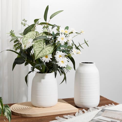 Briful Farmhouse Ceramic Flowers Vase Home Indoor Decor, Modern Living Room Kitchen Table Vases, Dining Bedroom Bathroom Decorations for Office Coffee Desk Book Shelf Fireplace (7.1” Tall) - Image 5