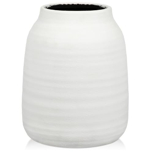 Briful Farmhouse Ceramic Flowers Vase Home Indoor Decor, Modern Living Room Kitchen Table Vases, Dining Bedroom Bathroom Decorations for Office Coffee Desk Book Shelf Fireplace (7.1” Tall) - Image 1