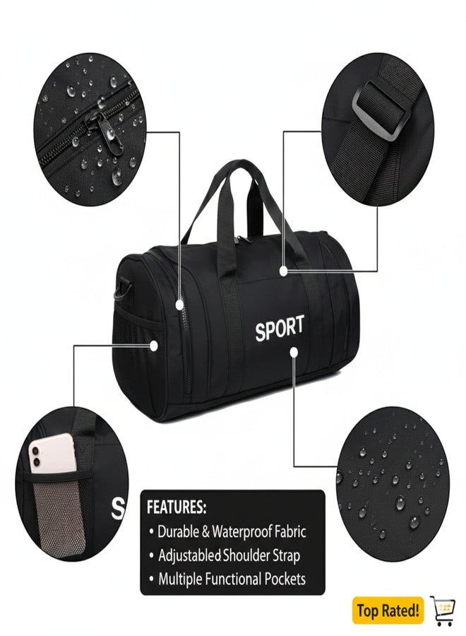 LOVELUX حقيبة رياضية أساسية من البوليستر من LOVELUX بسعة 28 لترًا للرجال والنساء، حقائب رياضية، حزام كتف قابل للتعديل، جيب شبكي جانبي، حقيبة رياضية (أسود) - Image 5