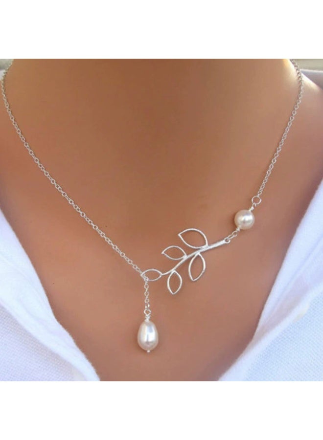 Goolsky Fashion Leaf Pendant Pearl Necklace for Women – Water Drop Short Choker Collar Chain, Daily/Casual Wear - Image 4