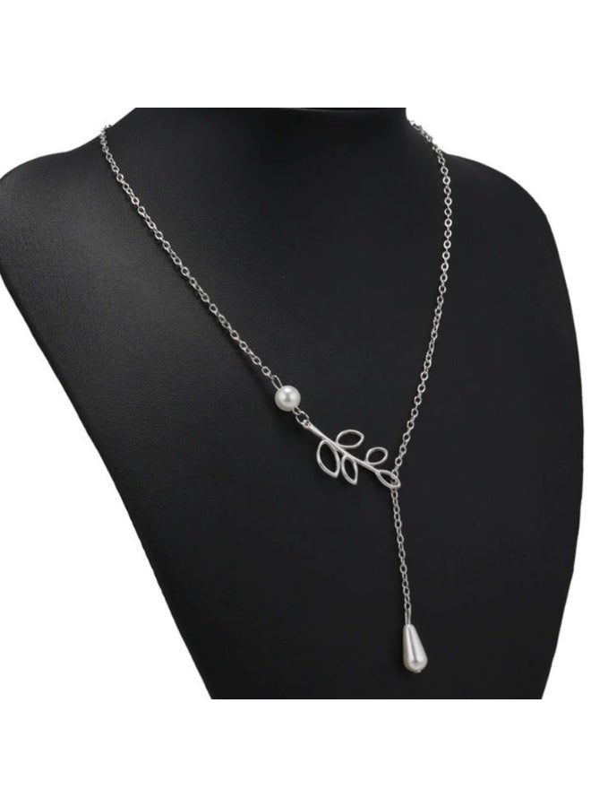 Goolsky Fashion Leaf Pendant Pearl Necklace for Women – Water Drop Short Choker Collar Chain, Daily/Casual Wear - Image 5