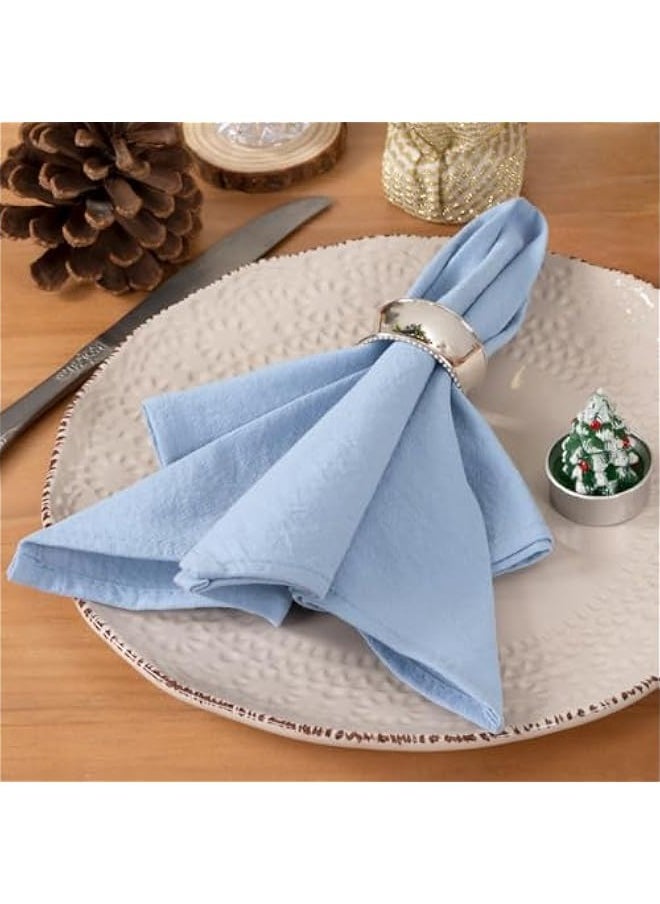 Generic - Linen Napkins Blue  Spring Cloth Napkins Bulk Washable Cotton Napkins Set of 4 17x17 for Wedding Party Bridal Baby Shower Birthday Table Decorations - Image 1