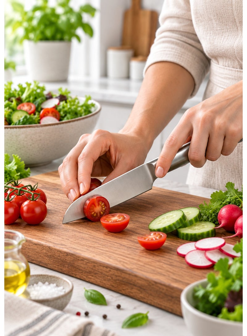 SMEG 8cm 3 Inch Vegetable Knife with German Steel 1.4116 Blade – Compact Multipurpose Kitchen Prep Knife for Cutting, Slicing, Preparing and Peeling Vegetables, Fruits, Garlic, Herbs and Small Ingredients, Small Utility Knife for Salads, Meal Prep and Everyday Cooking - Image 5